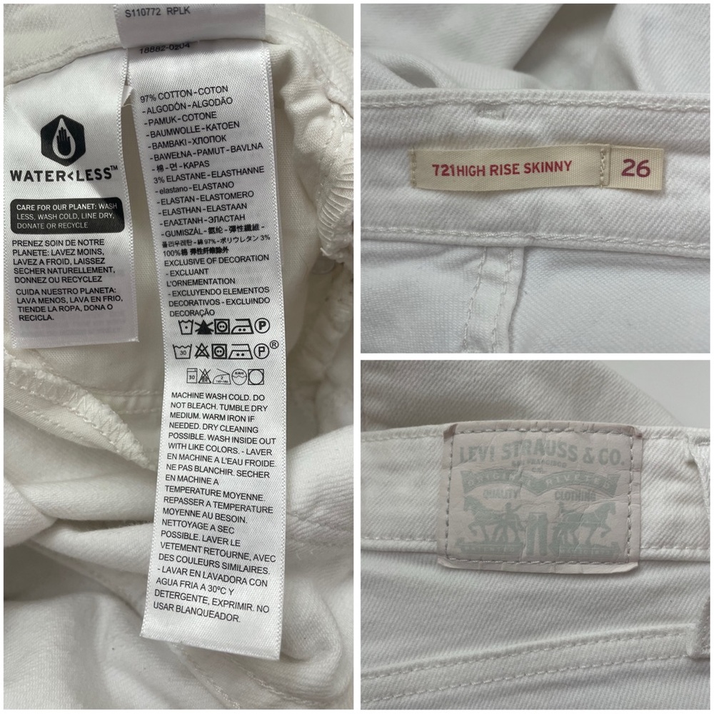 Levi’s 721 High Rise Skinny Jeans Women 26 White Stretch Denim Slim Fit - Picture 8 of 8